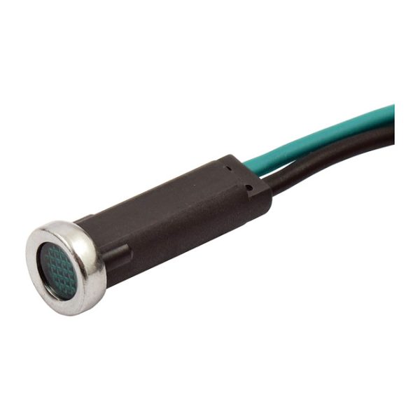 Custom 5/16" LED indicator light. Green lens