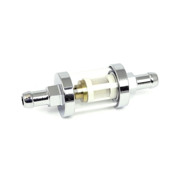 Clear-view fuel filter, 3/8" ID. Chrome