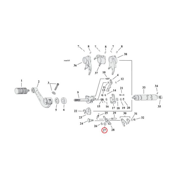 Roller, detent arm transmission