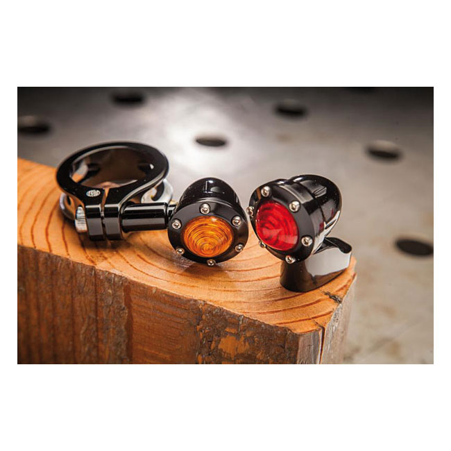 RSD, Tracker turn signal set. Front. Black, red lens