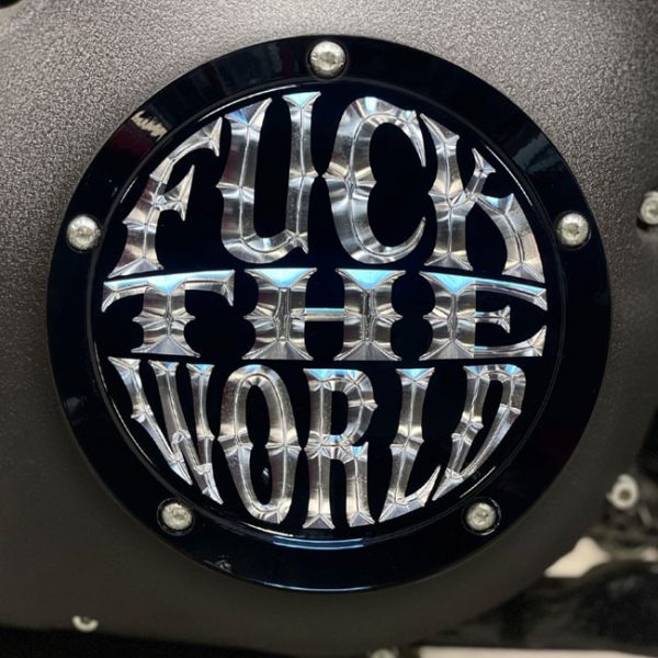 Indian Larry, 'FTW' derby cover. Gloss black/clear