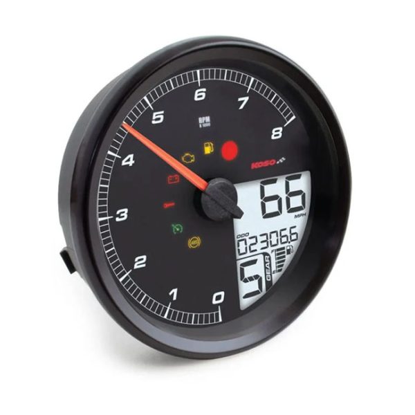 KOSO, HD-05 speedometer / tachometer. Black bezel