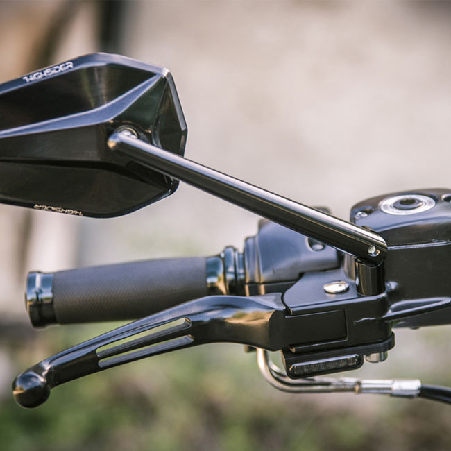 HeinzBikes, 'Stripes' below bar turn signals. Black anodized