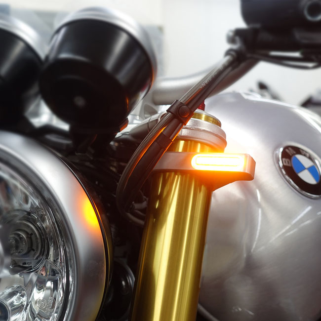 *4 DAYS EXTRA TRANSIT TIME* HeinzBikes, ZC-Line Classic LED fork turn signal set. Silver