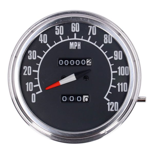FL speedometer, '74-84 face', black. 2:1 mph