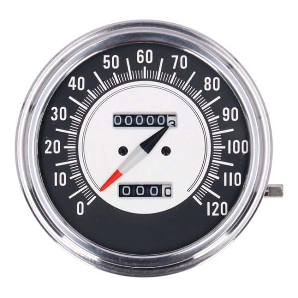 FL speedometer, '68-72 face', black/silver. 2:1 mph