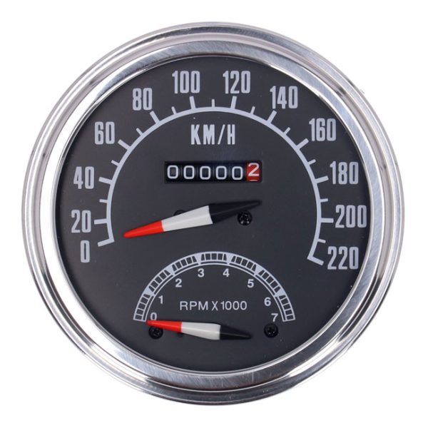 FL speedo/tachometer, '73-84 face', black. 1:1 kmh