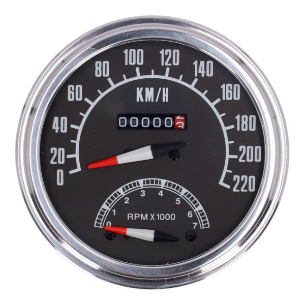 FL speedo/tachometer, '73-84 face', black. 2:1 kmh
