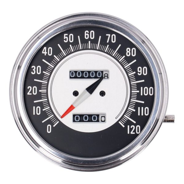 FL speedometer, '68-72 face', black/silver. 1:1 mph