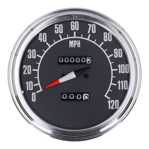 FL speedometer, '74-84 face', black. 2.21:1 mph