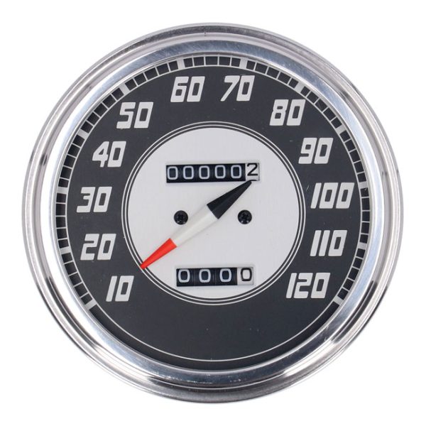 FL speedometer, '46-47 face', silver/black. 2.24:1 mph