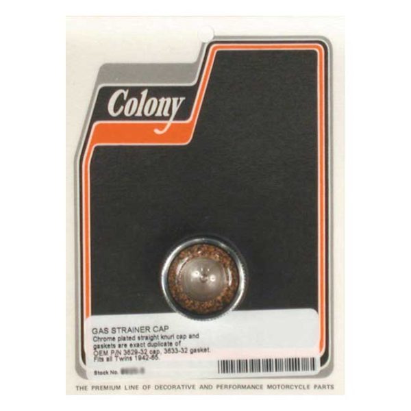 Colony, gas strainer cap. 42-65 style. Chrome