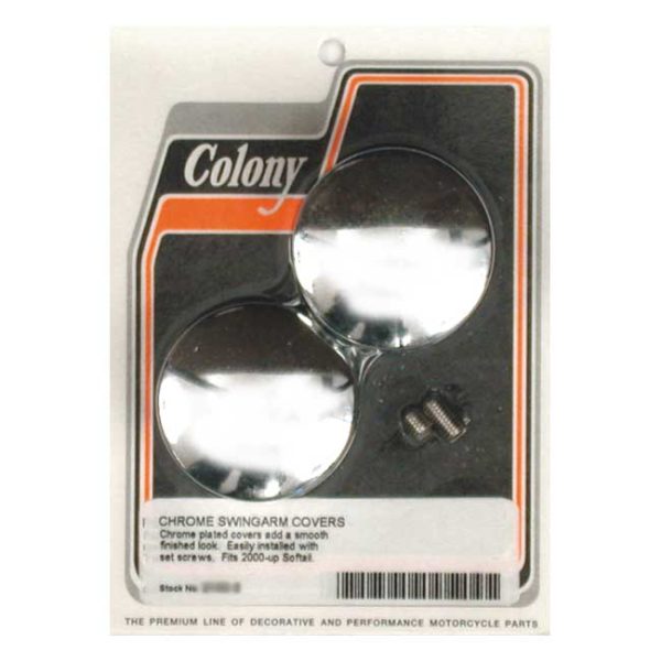 Colony, swingarm pivot bolt cover set. Chrome, domed