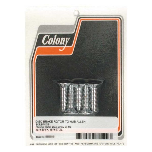 Colony, front brake rotor bolt kit. Chrome allen