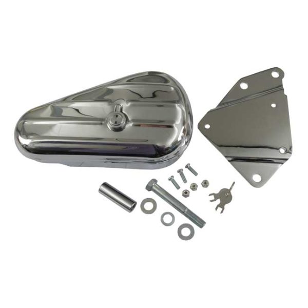 Softail ribbed tool box kit, right side. Chrome