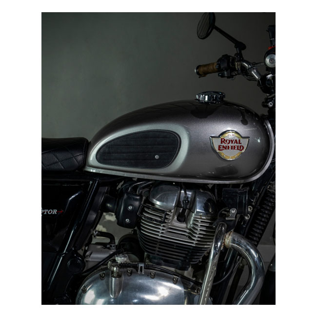 Trip Machine, Classic leather tank pad set. Black suede