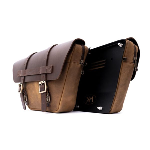 Trip Machine, Wingman side panel bag set. Tobacco brown