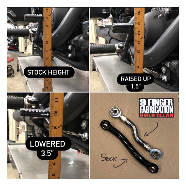 9Finger Fabrication, M8 mid-control brake linkage. Black