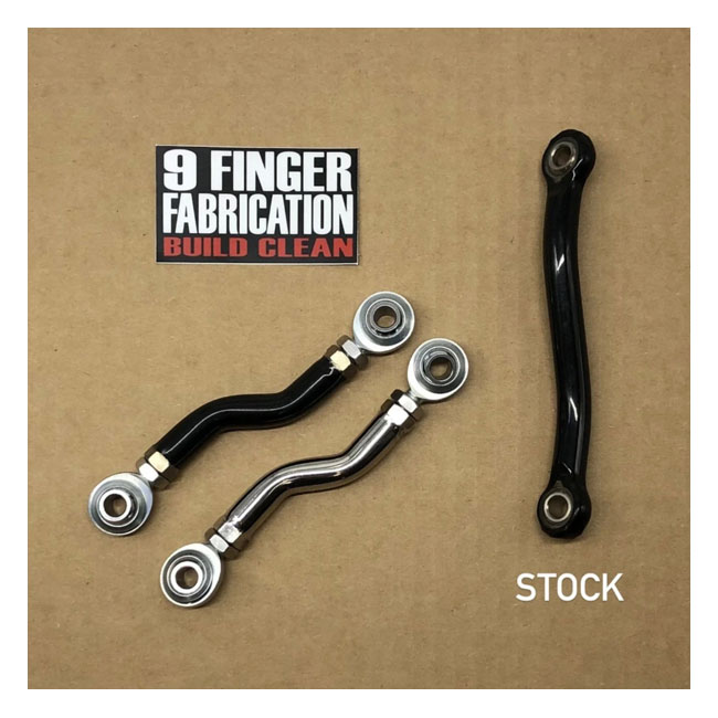 9Finger Fabrication, M8 mid-control brake linkage. Polished
